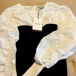 En Saison Mixed Media Sweetheart Neckline Top